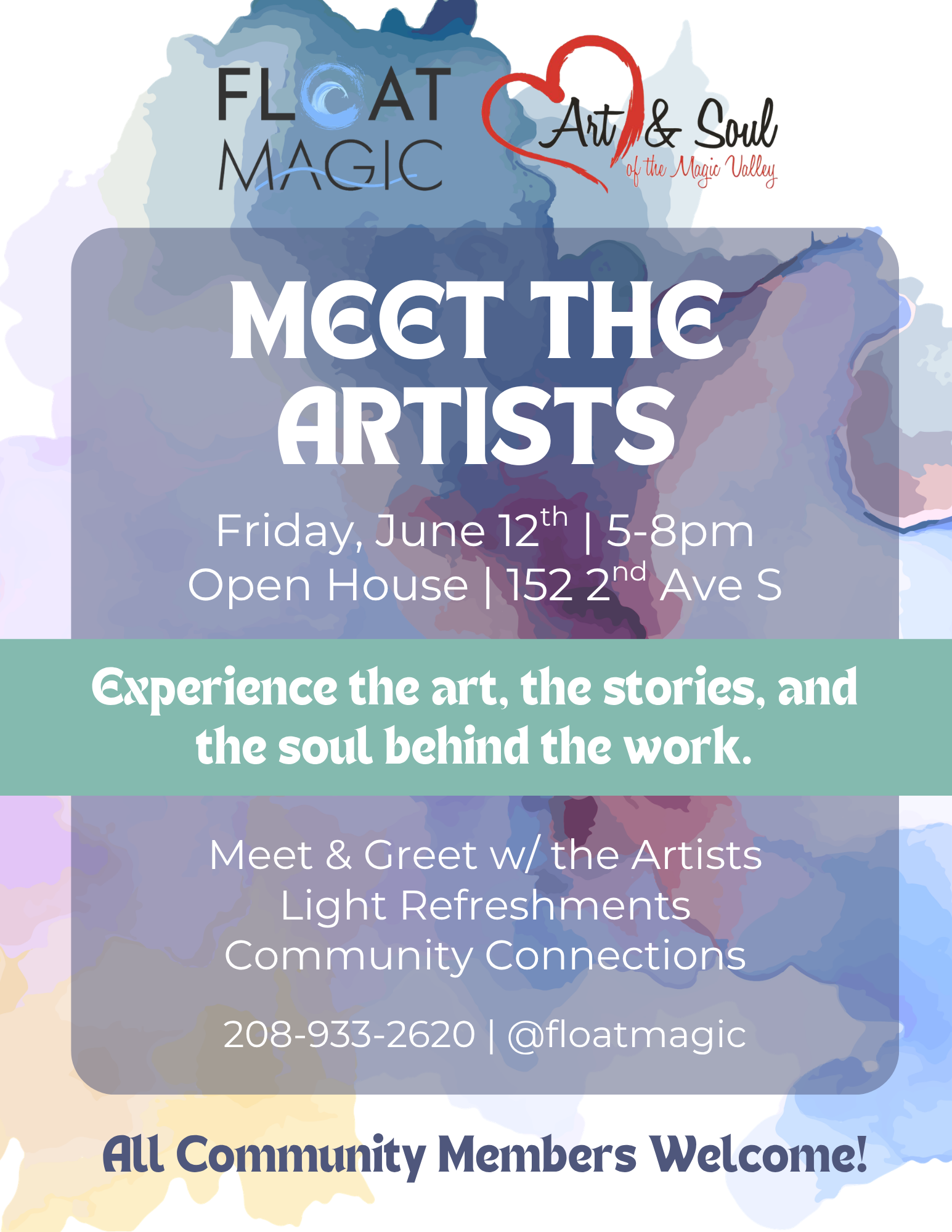 Flyer of the Float Magic "Meet the Artists" Event details